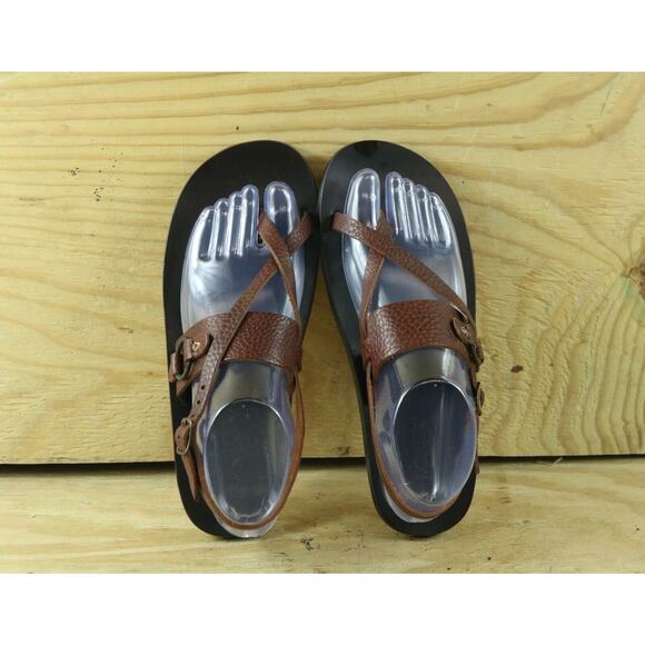 J. crew Sandals 7 Womens Brown Leather Upper and Sole Buckle Arch Support Italy - Picture 4 of 8